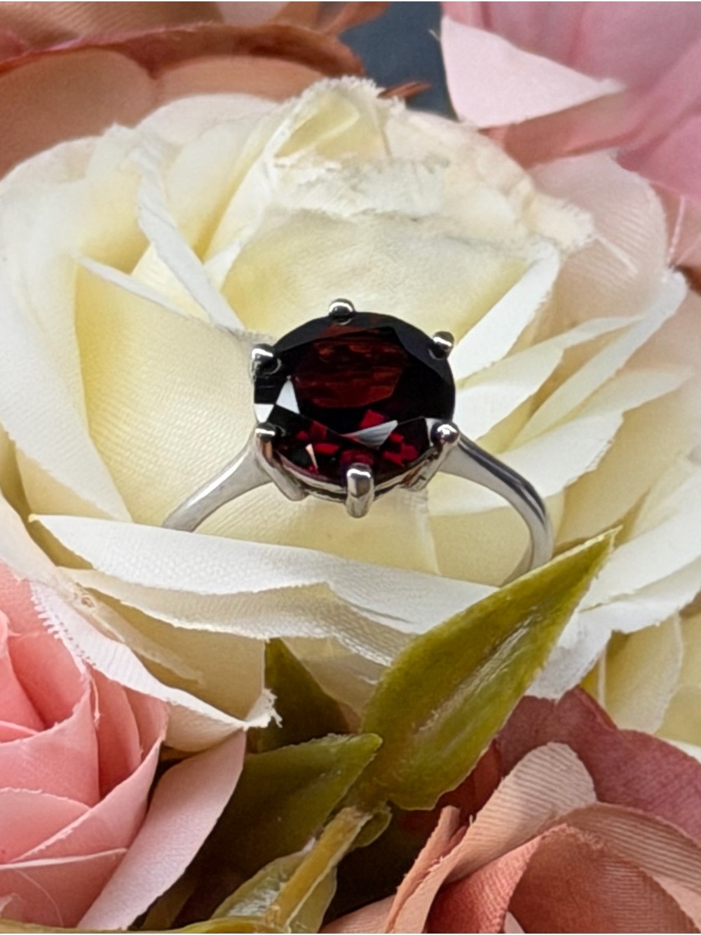 Exquisite Natural Blood Red Garnet 4CT Solitaire 925 Sterling Silver Ring Sz 8.5